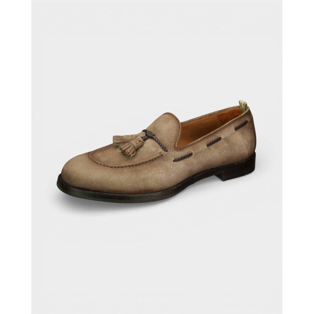 NEW OFFICINE CREATIVE men's ivies braided tassel loafer in tan suede